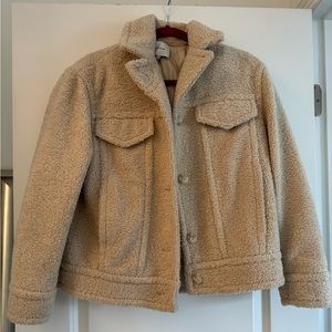 VINCE Cream Sherpa Shearling Boucle Teddy Coat